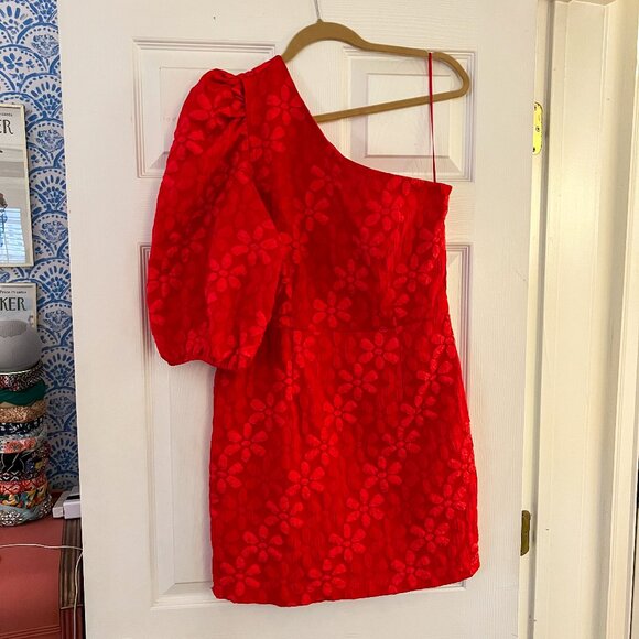 TCEC Red One-Shoulder Floral Mini Dress - Size L - Picture 1 of 2